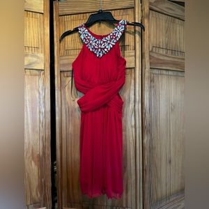 Red formal/semi formal dress. Size 1/2, fits like an XS. $40 obo